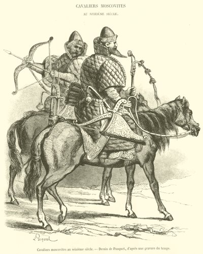 Moskovilaiset ratsumiehet 1500-luvulla (kaiverrus) tekijältä French School