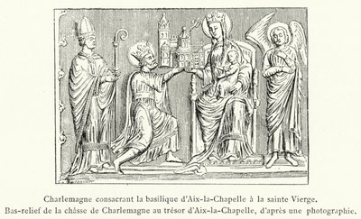 Kaarle pyhittää Aix-la-Chapellen basilikan Siunatulle Neitsyelle, Bareljefi Kaarle Suuren metsästämisestä Aix-la-Chapellen aarrekammioon (kaiverrus) tekijältä French School