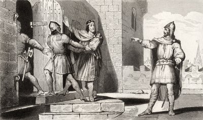 Kaarle III (879-929) Yksinkertainen, jonka yksi sotilaistaan vangitsi, Colartin "Histoire de France" -kirjasta, julkaistu n. 1840 tekijältä French School