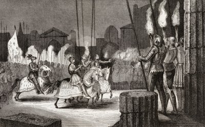 Kaarle VII (1470-1498) saapuu Roomaan vuonna 1494 julistaakseen hänet Idän keisariksi Colartin teoksesta "Histoire de France", julkaistu n. 1840 tekijältä French School