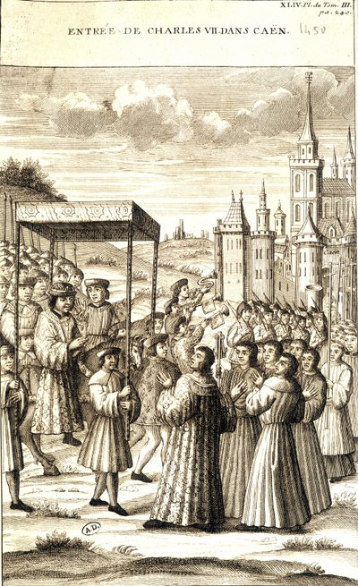 Kaarle VII saapui Caeniin vuonna 1450. tekijältä French School