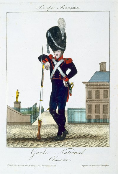 Kansalliskaartin chasseur, Troupes Francaisesista, pub. Bassetissa, Pariisissa, noin 1790 tekijältä French School