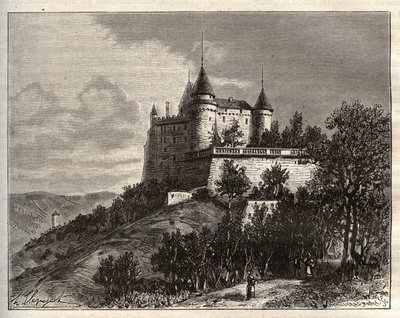 Chateau de Mercues - Cahors - kaiverrus "La France illustree: maantiede, historia, tilastohallinto" V.A. Maltaanruskea. 1884 tekijältä French School
