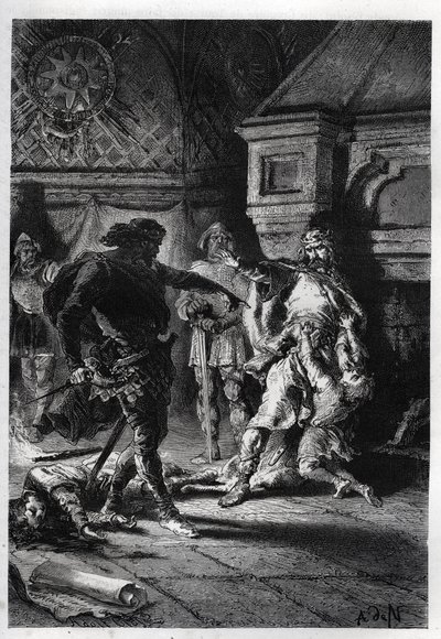 Childebert I (c498-558) veljiensä perillisten murhassa en 526 - Childebert I annoin Clotairen (Clothairen) murhata veljensä Clodomirin, Orleansin kuninkaan, lapset, joiden osavaltiot he jakavat, 526 - kaiverrus kirjasta "" L