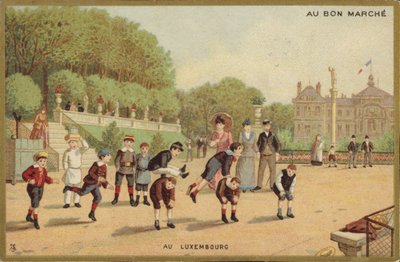 Lapset leikkimässä Leap Frogia Luxemburgin puutarhoissa tekijältä French School