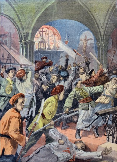 Nyrkkeilijät murhasivat kiinalaisia kristittyjä Mukdenissa, Le Petit Journal, elokuu 1900 tekijältä French School