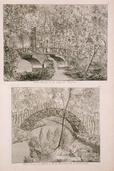 Kiinalainen silta Attichissa, George Louis Le Rougen teoksesta Jardins Anglo-Chinois a la mode, julkaistu 1785 (kaiverrus) tekijältä French School