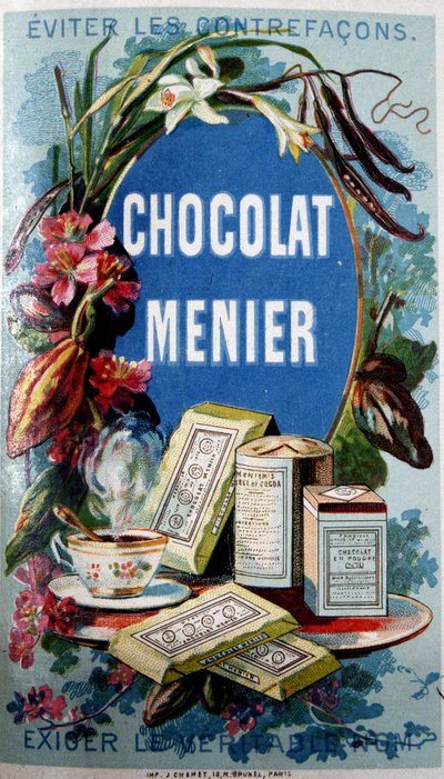 Suklaamainos "" Menier"", jossa on maininta "" Vältä vastafakoneja""" tekijältä French School