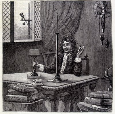 Christian Huyghens tarkkailee "" taipumusta liikkumiseen"" tai kehon kimmoisuutta - Emile Desbeaux