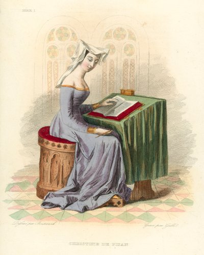 Christine de Pisan (värillinen kaiverrus) tekijältä French School