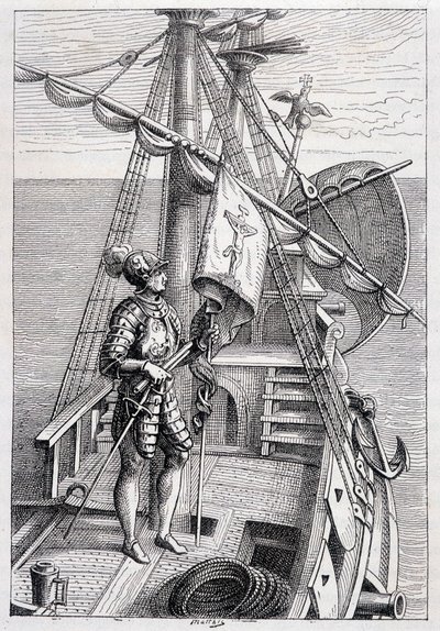 Christopher Columbus trailerissaan, sairas. Jules Vernen "" Discovery de la Terre" -toimittaja, toim. Hetzel, n.d. 19. tekijältä French School