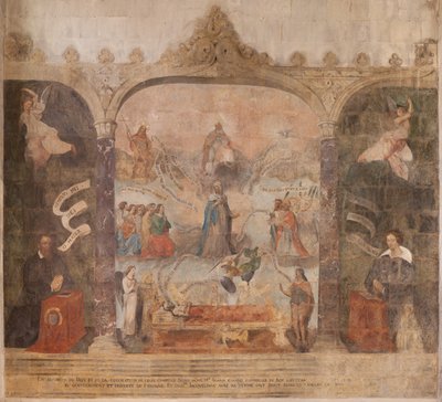Kirkko (Johannes Kastajan kirkko). Sisustus. Saint-Fursyn kappeli. Seinämaalauksia. Marian kirkkaus (fresko, joka tunnetaan nimellä hyvä kuolema). Aloita 1700-luvulla. tekijältä French School