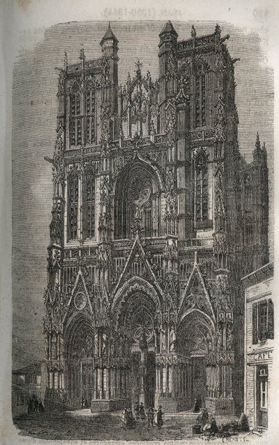 Saint-Vulfranin kirkko (Saint Vulfran) entinen collegiale Abbevillessä Sommen departementissa Ranskassa - Victor Duruyn (1811-1894) kaiverrus kirjaan "Histoire de France" - 1882 tekijältä French School