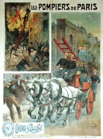 Les Pompiers de Paris -elokuvajuliste ennen vuotta 1914 (värilitho) tekijältä French School