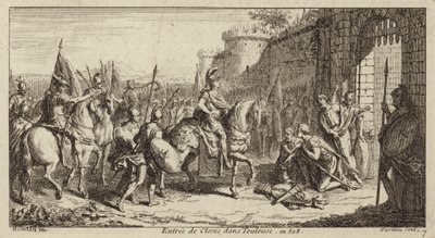 Clovis I, frankkien kuningas, saapumassa Toulouseen voitettuaan visigootit, 508 tekijältä French School