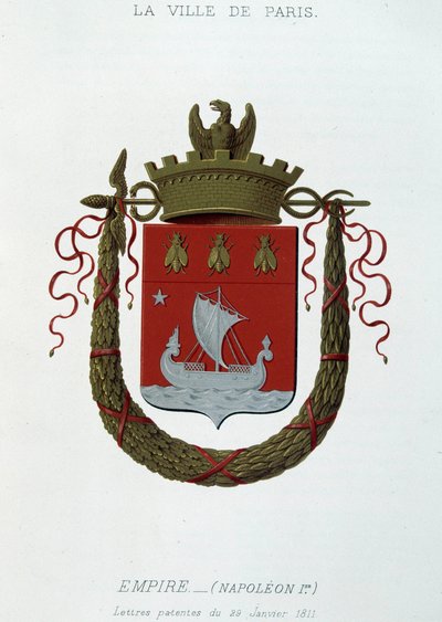 Pariisin kaupungin vaakuna: Imperiumi (Napoleon I) - Patenttikirje, päivätty 29. tammikuuta 1811 - kirjassa "Armorial National de France", kirjoittanut H. Traversier, Paris tekijältä French School