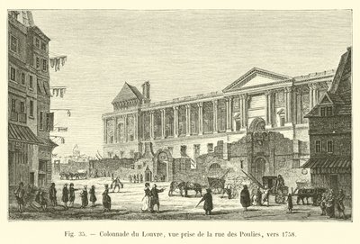 Louvren pylväikkö, näkymä rue des Poulies -kadulta, noin 1758 tekijältä French School