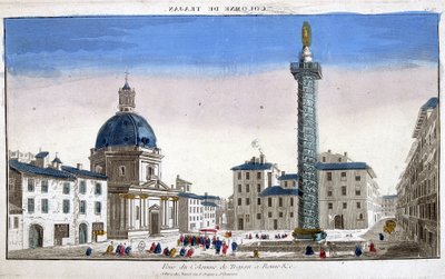 Pylväsnäkymä Trajanuksesta (Trajane-pylväs) (Colonna Traiana) Roomassa - kaiverrus tekijältä French School