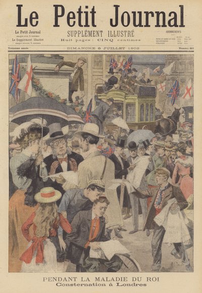 Kuningas Edward VII:n sairauden aiheuttama huoli Lontoossa (värilitografia). tekijältä French School