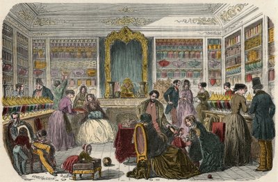 Makeisliike Pariisissa 1800-luvulla - Edmond Texierin kaiverrus "Tableau-de-Paris" 1852 tekijältä French School