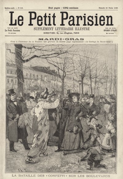 Konfettitaistelu Pariisin bulevardilla Mardi Grasissa (kaiverrus) tekijältä French School