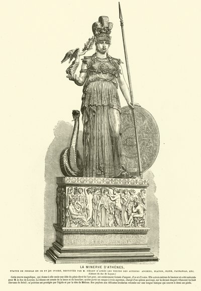 Kopio Athena Parthenoksesta, muinaisen kreikkalaisen kuvanveistäjä Phidiaan monumentaalisesta patsaasta (kaiverrus) tekijältä French School