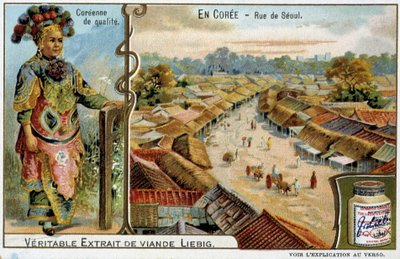 Ydin: Seoul Street ja naisten puku - chromo Liébig, v.1900 tekijältä French School