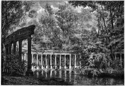 Korintin pylväikkö soikean altaan ympärillä Parc de Monceaussa, Pariisissa tekijältä French School