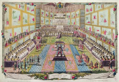 Ludvig XVI:n kruunaus Reimsin katedraalissa 11. kesäkuuta 1775 tekijältä French School