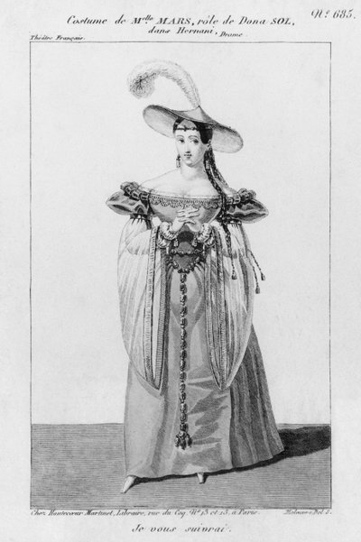 Pukusuunnittelu Mademoiselle Marsille Dona Solin roolissa, Victor Hugon "Hernani" tekijältä French School