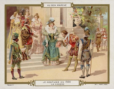 Puku vuonna 1500 - metsästys (chromolitho) tekijältä French School