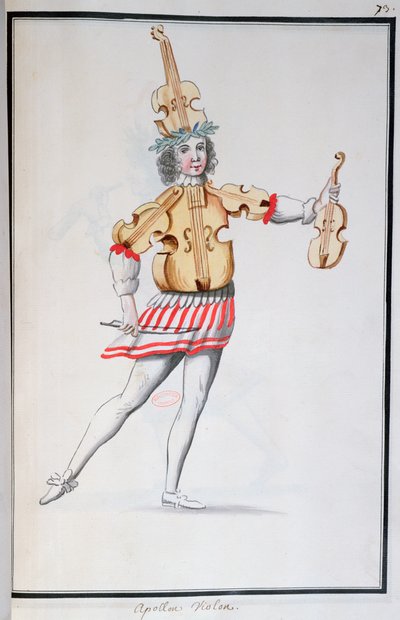 Ludvig XIV:n tanssima Jean-Baptiste Lullyn (1632-87) Apollo-Viulu-asu Ballet de la Nuitille, 23. helmikuuta 1653 (wc paperilla) tekijältä French School