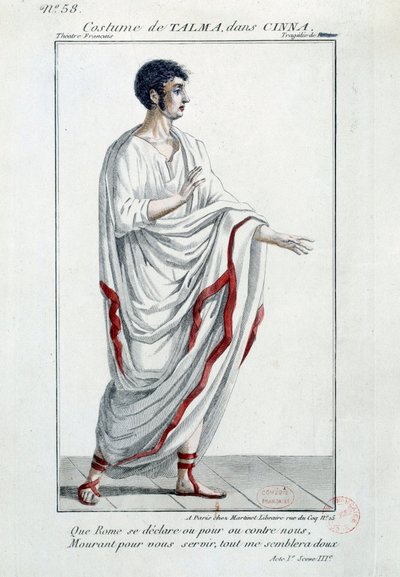 Koomikko Francois-Joseph (Francois Joseph) Talman (1763-1826) puku Pierre Corneillen tragediassa "Cinna ou la Clemence d