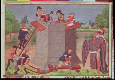 Cott elokuu V k. 22 Baabelin tornin rakentaminen, pienoismalli "Le Tresor des Histoires" (vellum) tekijältä French School