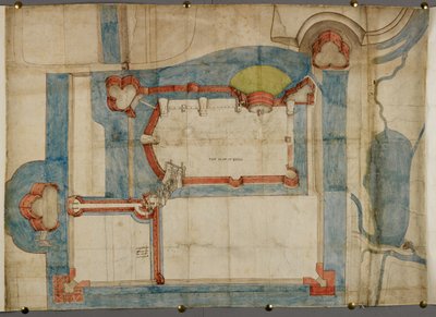 Puuvilla Augustus I ii 52, Guînesin linnan värillinen suunnitelma noin 1540 (pergamentti) tekijältä French School