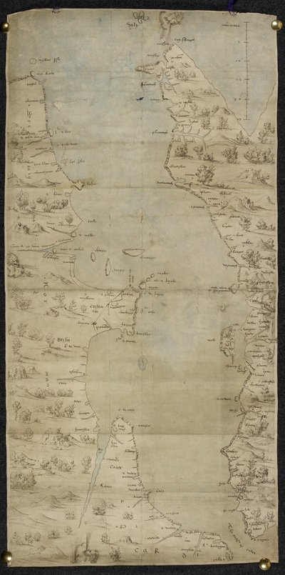 Cotton Augustus I ii f.65 Englannin kanaalin kartta (Englannin etelärannikko ja Ranskan pohjoisrannikko), kirjoittanut Jean Rotz tekijältä French School