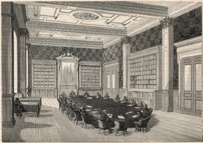 Tilintarkastustuomioistuin - kirjasto ja neuvotteluhuone - Edmond Texierin kaiverrus "Tableau-de-Paris" 1852 tekijältä French School