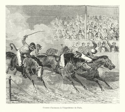 Eläinkilpa Pariisin hippodromilla (kaiverrus) tekijältä French School