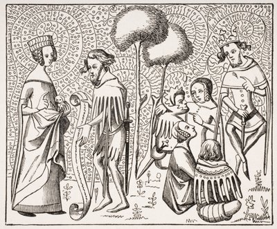 Court of Love in Provence, 1300-luvun käsikirjoituksen jälkeen, Paul Lacroixin (1806-84) Le Moyen Age et La Renaissance -julkaisusta, julkaistu 1847 tekijältä French School