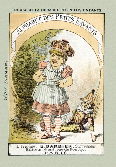 Kansi - Kun nauramme kuin otsikon Bebe, sanomme A A A A A A A A A - kirjassa ”Alphabet des petits savants”, 1800-luvun lopulla (kromolitografia) tekijältä French School