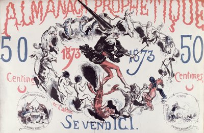 Kansi profeetallisesta almanakista, joka kuvaa Nostradamust, 1873 tekijältä French School