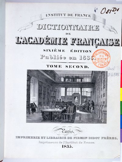 Ranskan akatemian sanakirjan kansi, 1835 tekijältä French School