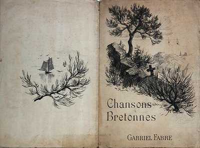 Gabriel Fabren "Chansons Bretonnes" -nuotin kansi Moreasin, Ajalbertin ja P. Fortin runojen mukaan, 1900-luvun alku (värilitografia). tekijältä French School