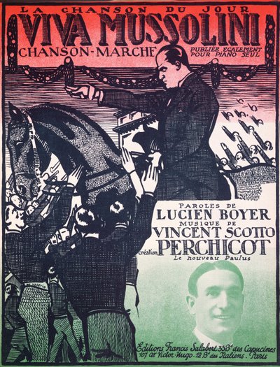 Kansi Vincent Scotton (1876-1952) ja Lucien Boyerin Viva Mussolinin nuottitaulusta, 1920-luku tekijältä French School