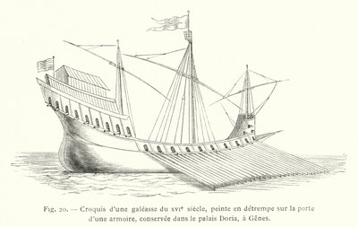 Luonnos 1500-luvun keittiöstä, temperamaalaus kaapin ovessa, säilytetty Dorian palatsissa, Genovassa (kaiverrus) tekijältä French School