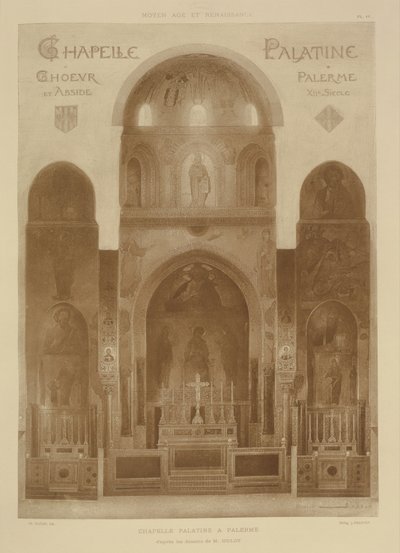 Poikkileikkaus Palatine-kappelin itäpäästä, Palermo, Sisili, Fragments dArchitecture du Moyen Age et de la Renaissance, kaiverruksesta Jules Adolphe Chauvet (s.1828) tekijältä French School
