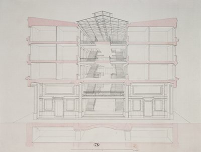 Poikkileikkaus talosta Napoleonin asuinrakennuksessa, 58 rue Rochechouart, Pariisi, 1849 tekijältä French School