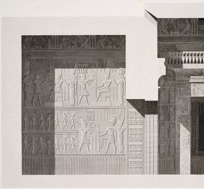 Pienen eteläisen temppelin poikkileikkaus, yksityiskohta, Karnakin temppelikompleksi, Thebe, Luxor, Egypti tekijältä French School