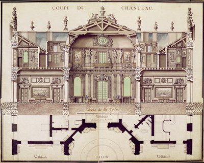 Chateau de Marlyn poikkileikkaussuunnitelma, 1714 tekijältä French School