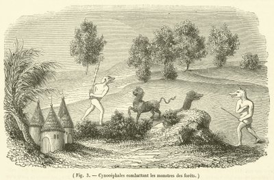 Kynokefalit taistelevat metsähirviöitä vastaan ​​(kaiverrus) tekijältä French School